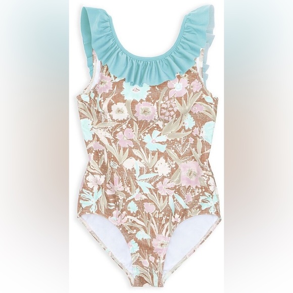 Minnow Girls Cypress Floral One Piece Swimsuit with Ruffle Open Tie Back - Picture 2 of 12